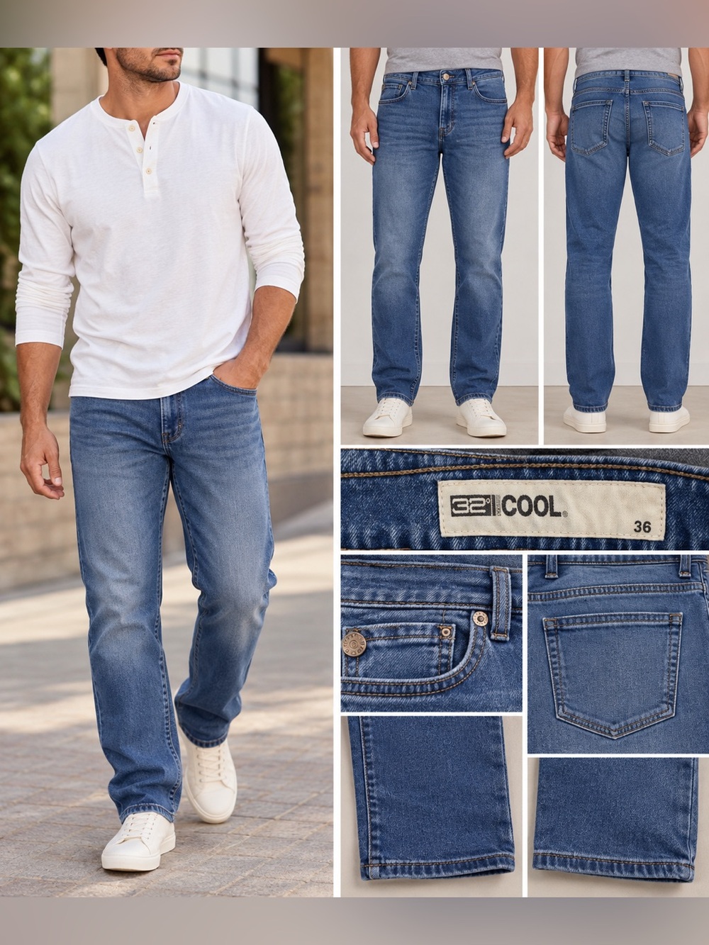 32 Degrees Cool Sweatpant Jeans Men’s 36 Blue Stretch Straight Leg Denim Pants